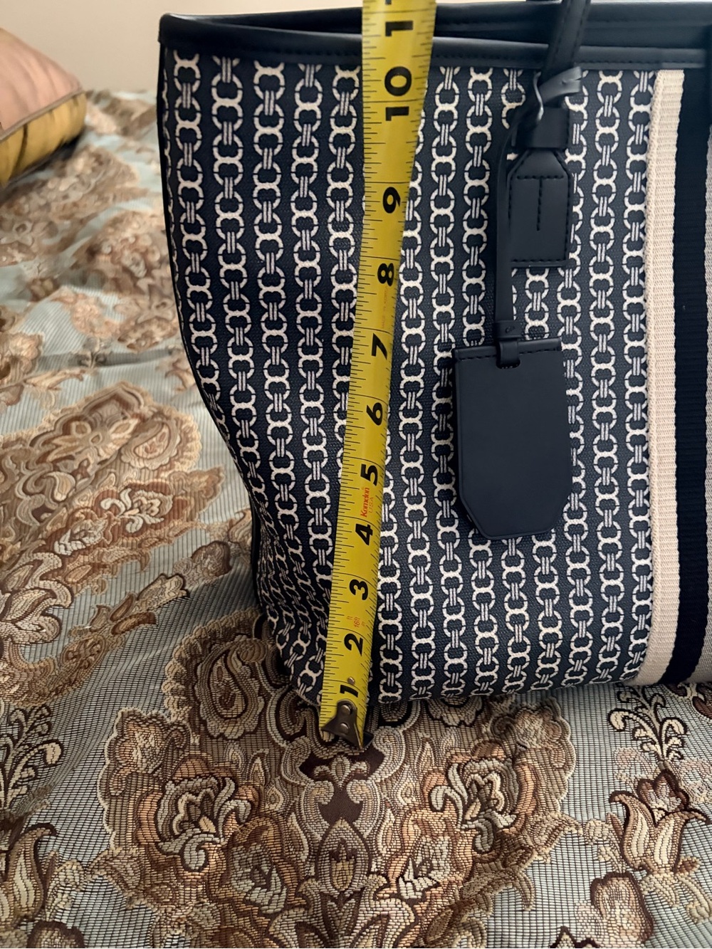 Tory Burch Black and White Logo Stripe Canvas Tote with Center Webbing - Picture 15 of 16